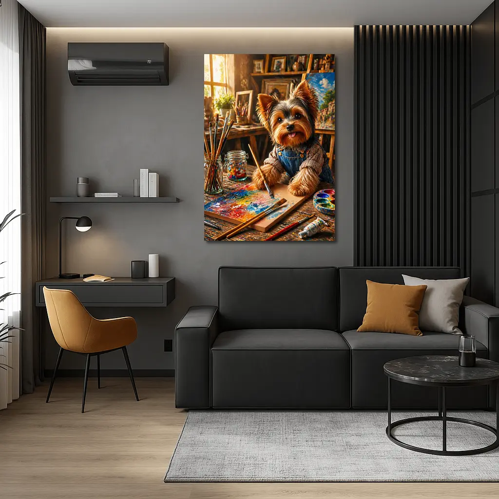 Yorkshire Terrier Painter in Colorful Art Studio – Wall Art