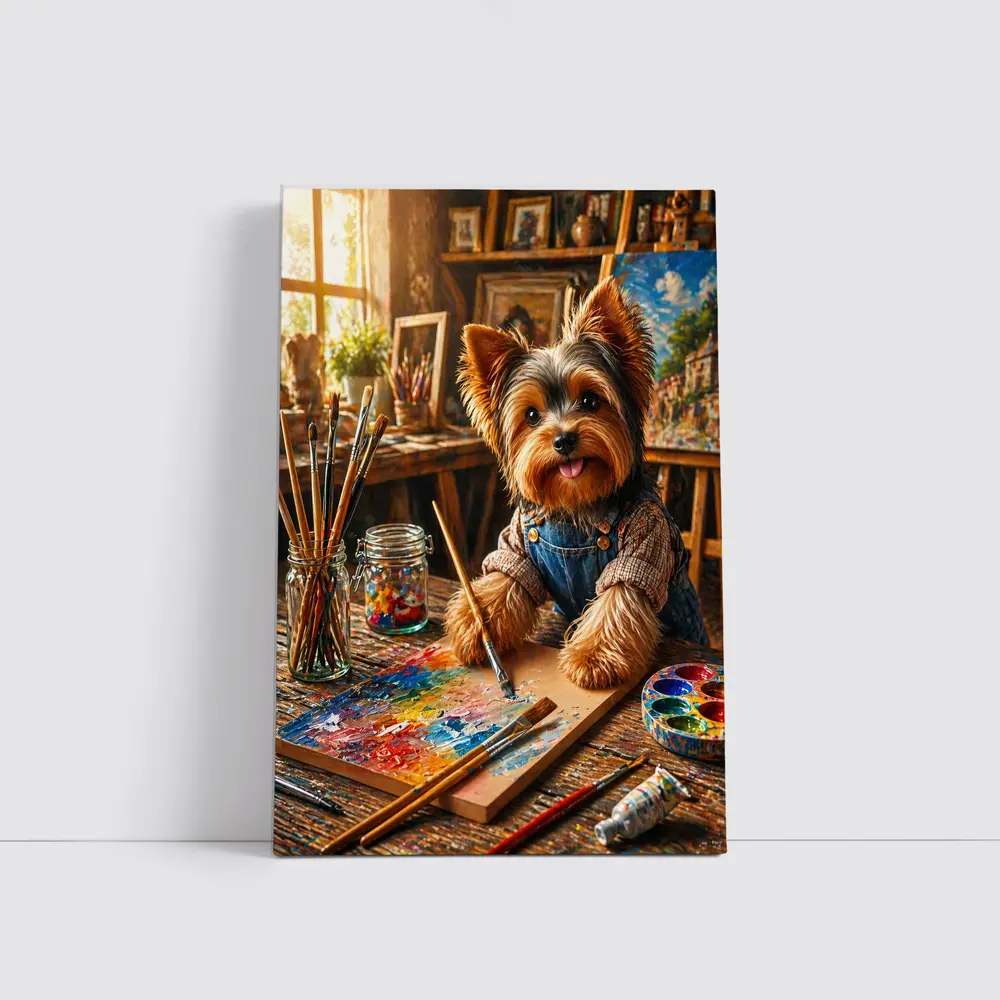 Yorkshire Terrier Painter in Colorful Art Studio – Wall Art