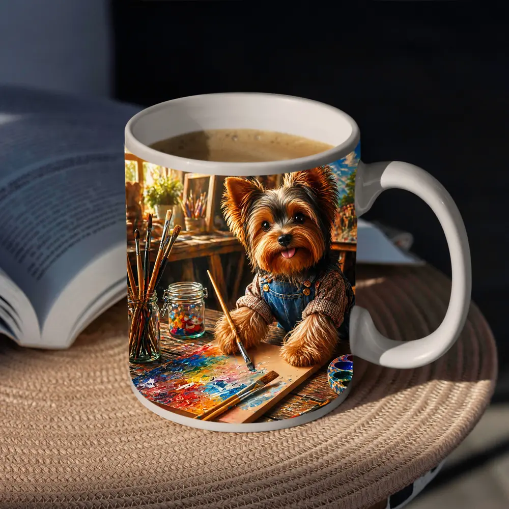 Yorkshire Terrier Painter in Colorful Art Studio – Mugs