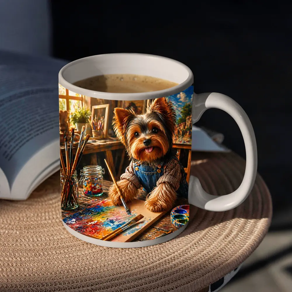 Yorkshire Terrier Painter in Colorful Art Studio – Mugs