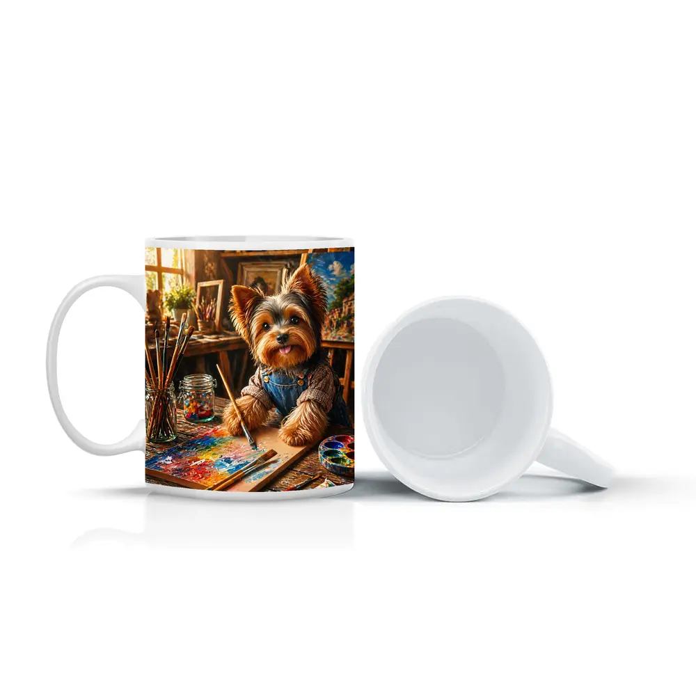 Yorkshire Terrier Painter in Colorful Art Studio – Mugs