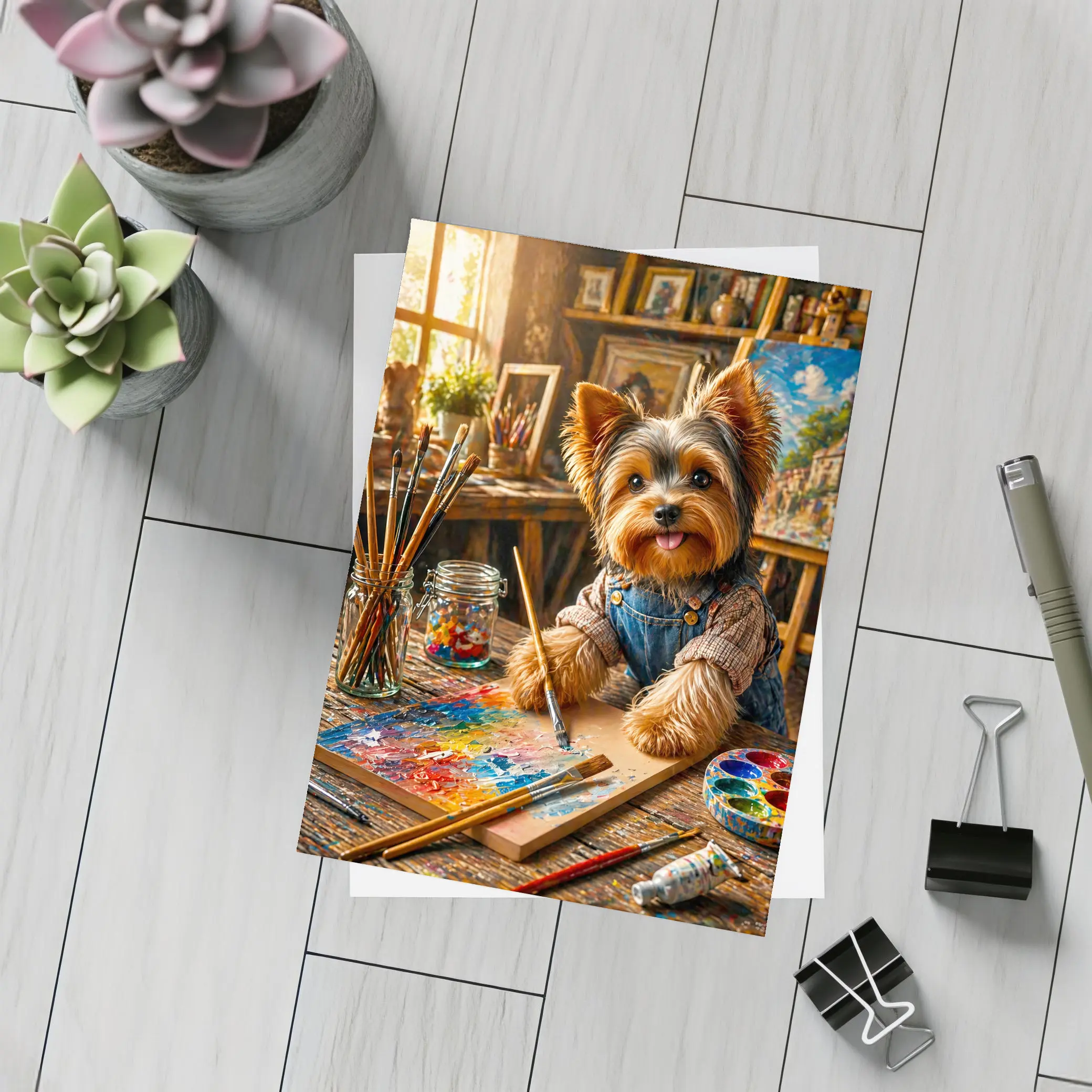 Yorkshire Terrier Painter in Colorful Art Studio – Postcards