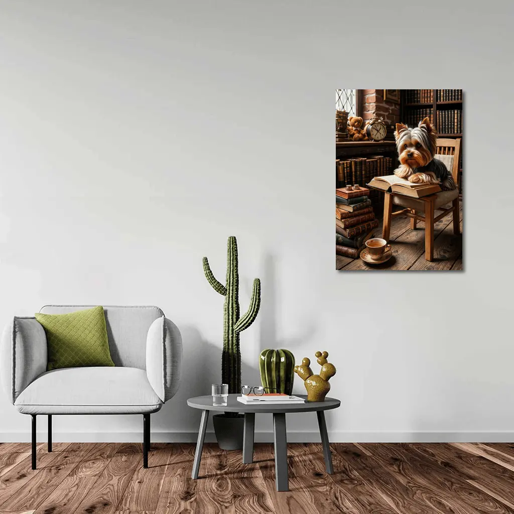 Yorkshire Terrier Reading Books Cozy Library – Wall Art