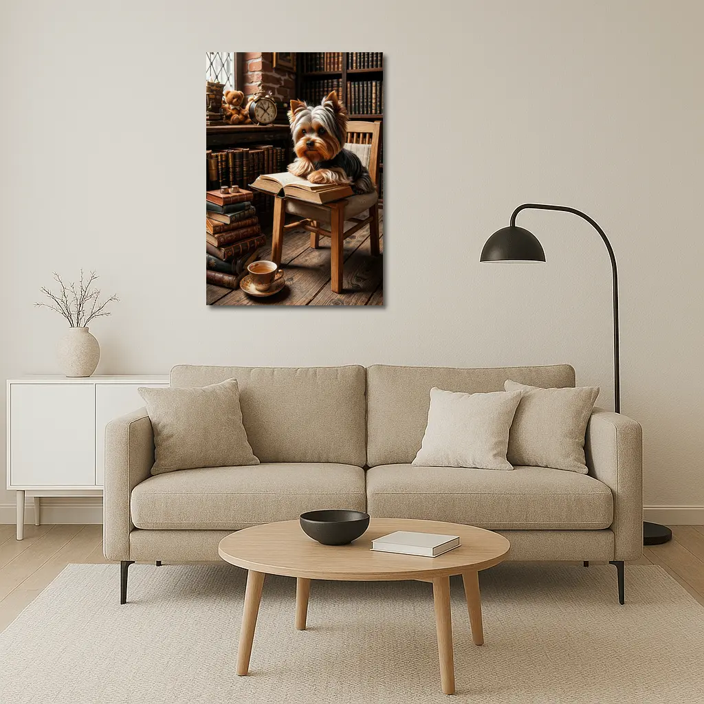 Yorkshire Terrier Reading Books Cozy Library – Wall Art