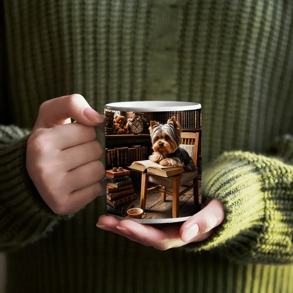 Yorkshire Terrier Reading Books Cozy Library – Mugs