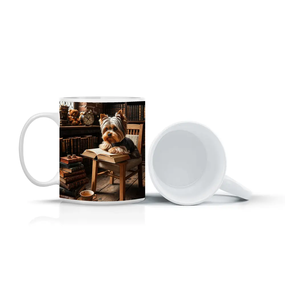 Yorkshire Terrier Reading Books Cozy Library – Mugs