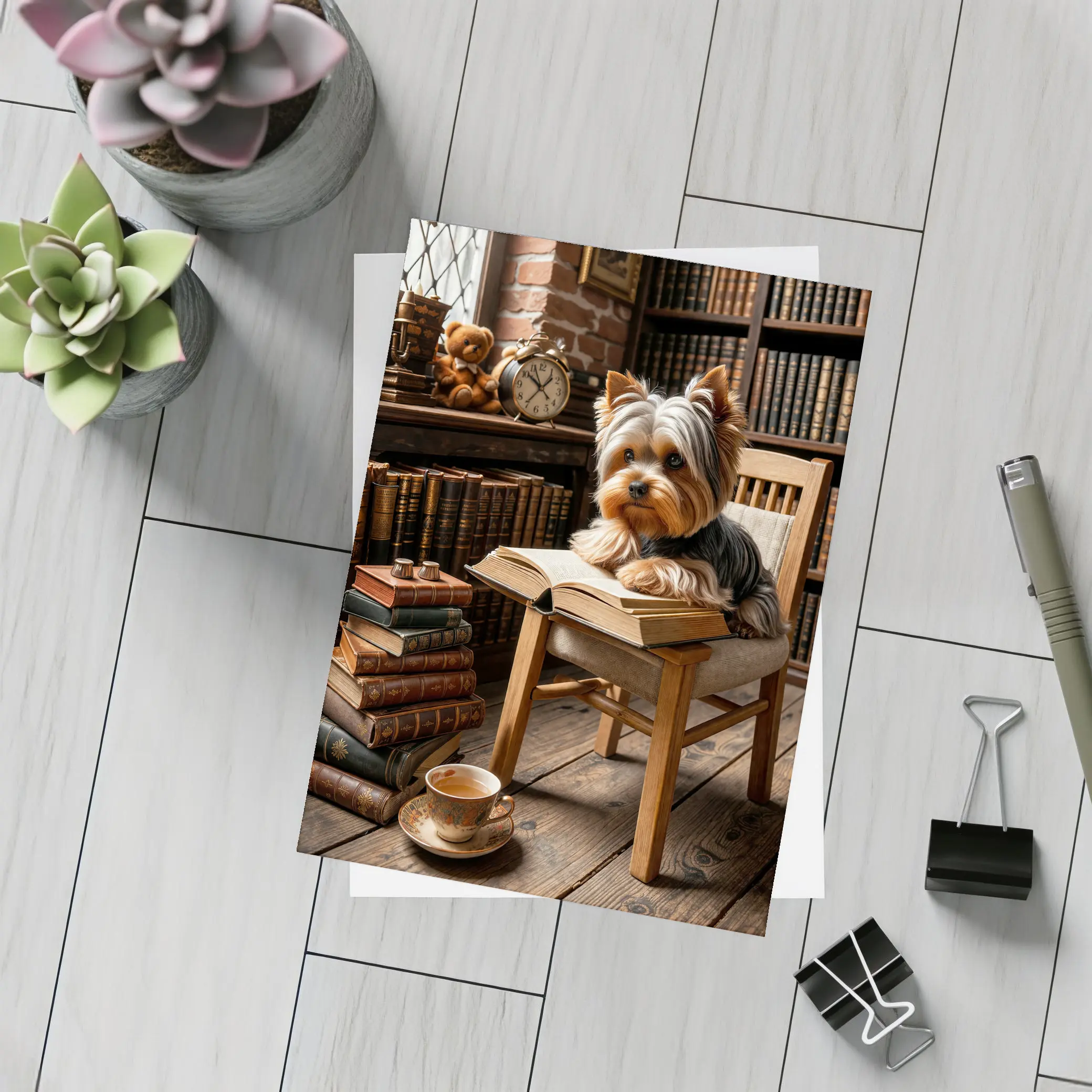 Yorkshire Terrier Reading Books Cozy Library – Postcards