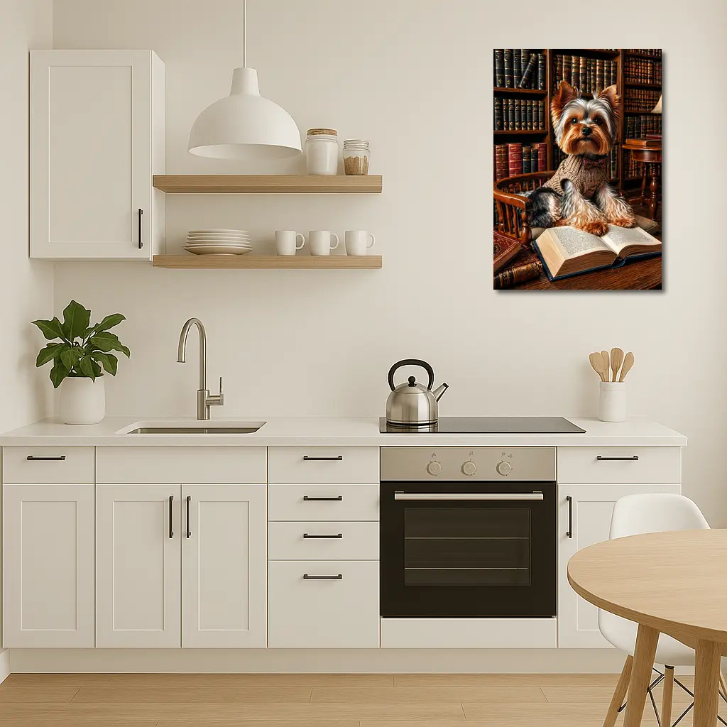 Yorkshire Terrier Reading Books in Library – Wall Art