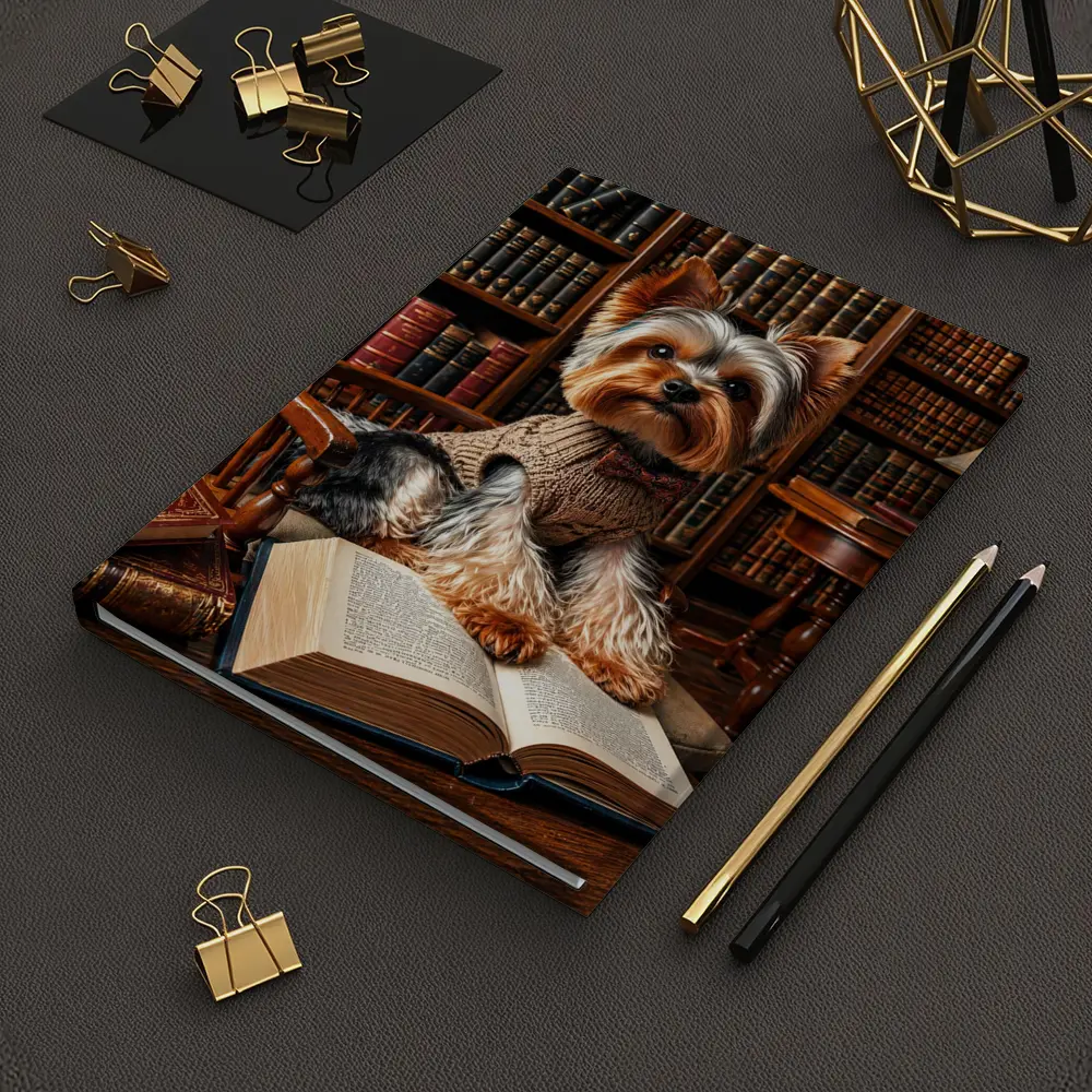 Yorkshire Terrier Reading Books in Library – Notebooks