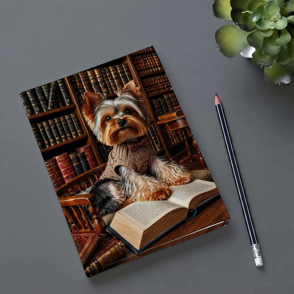 Yorkshire Terrier Reading Books in Library – Notebooks