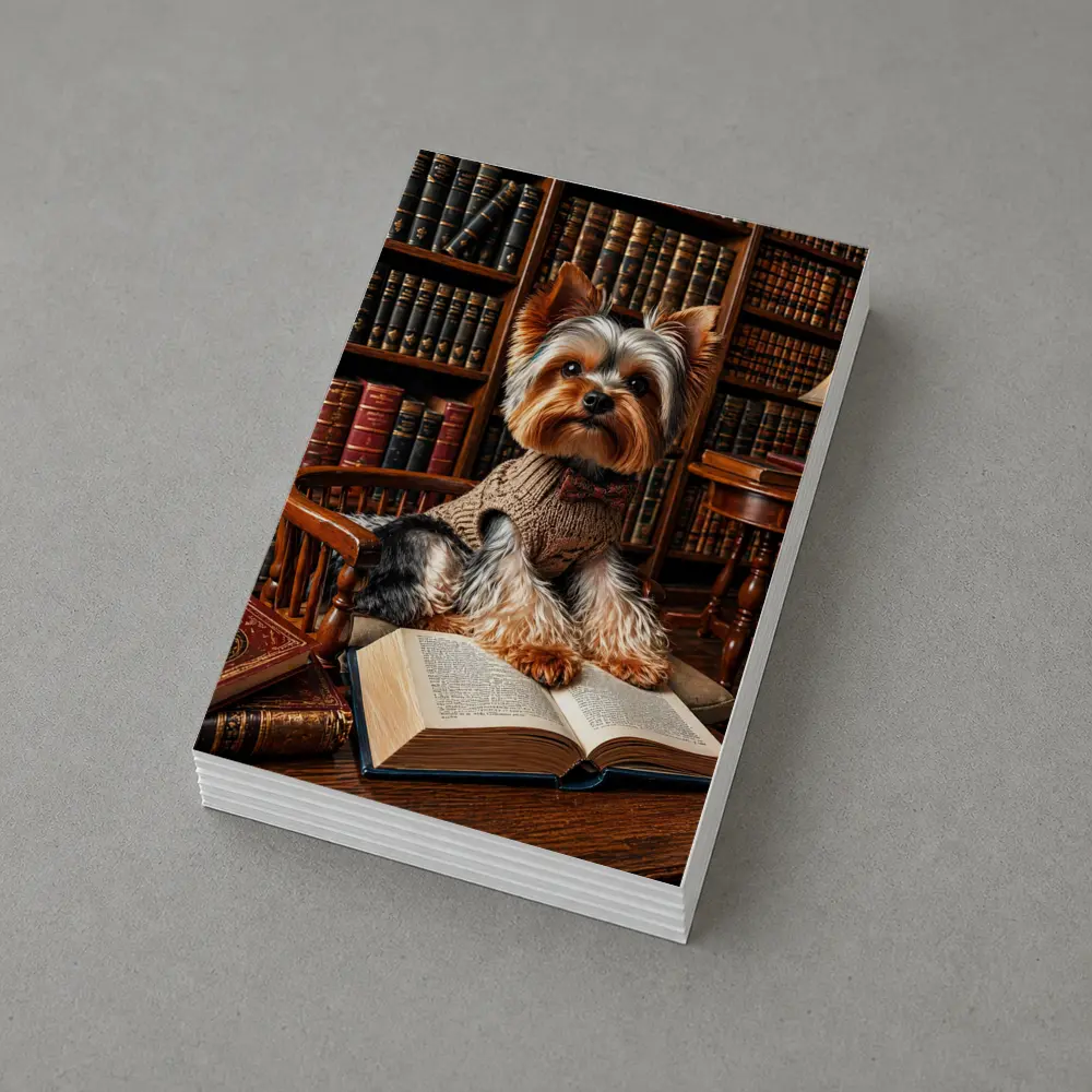 Yorkshire Terrier Reading Books in Library – Postcards