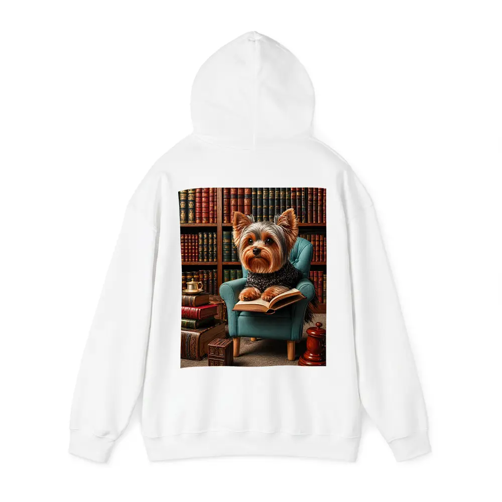 Yorkshire Terrier Reading Book in Library – Hoodies