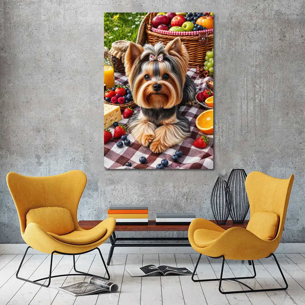 Yorkshire Terrier Picnic Blanket Fruits Summer – Wall Art