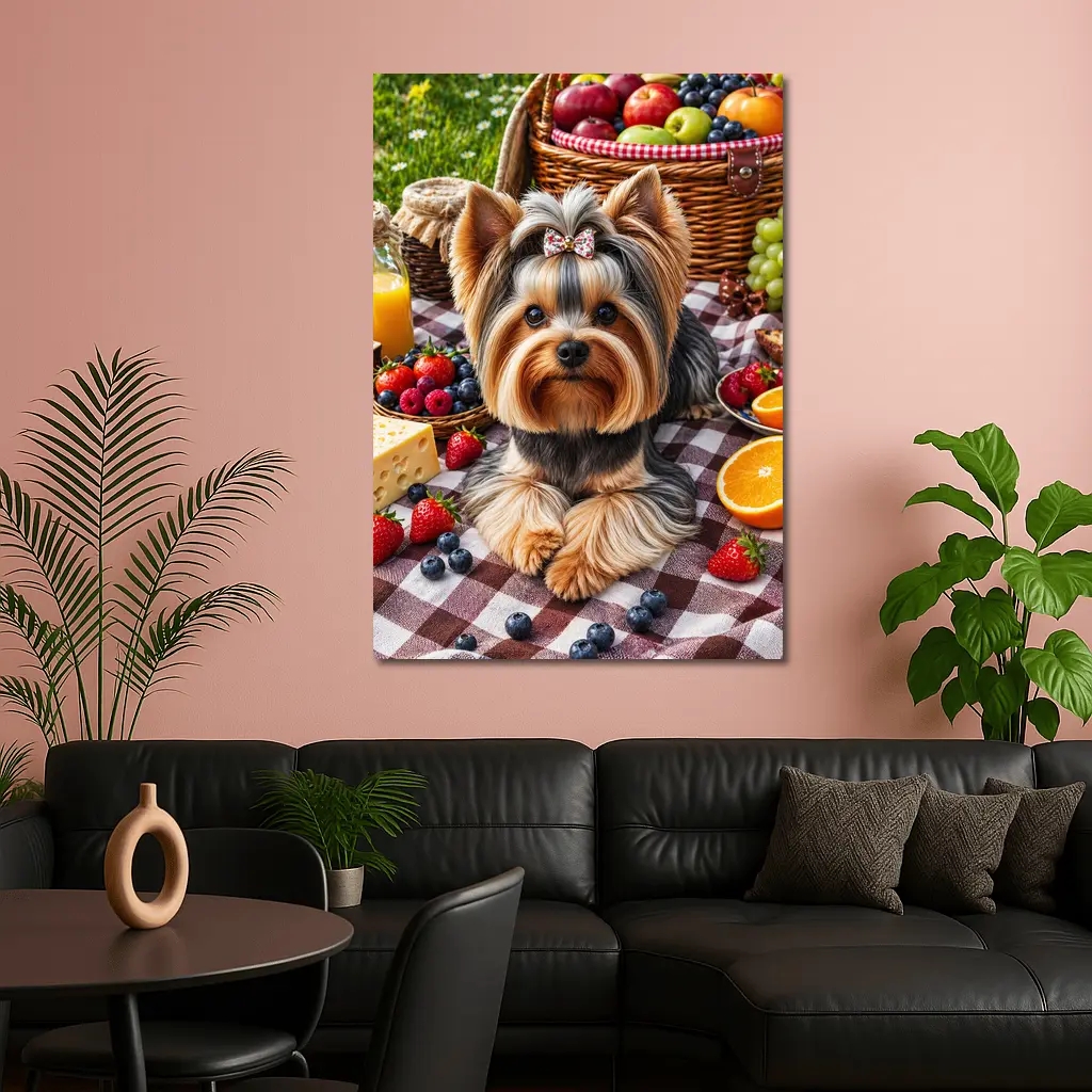 Yorkshire Terrier Picnic Blanket Fruits Summer – Wall Art