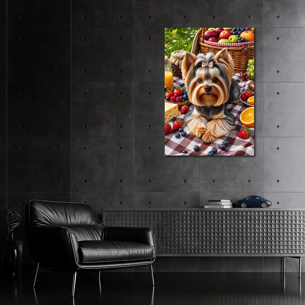 Yorkshire Terrier Picnic Blanket Fruits Summer – Wall Art