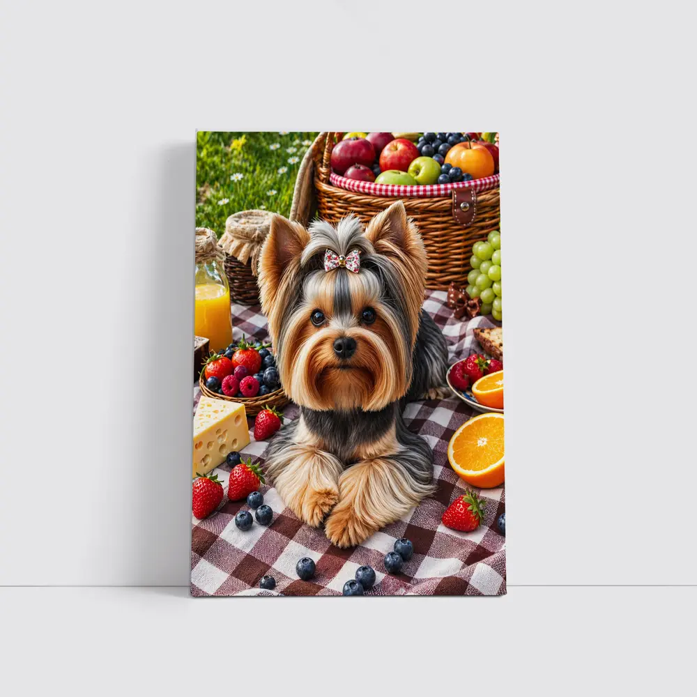 Yorkshire Terrier Picnic Blanket Fruits Summer – Wall Art