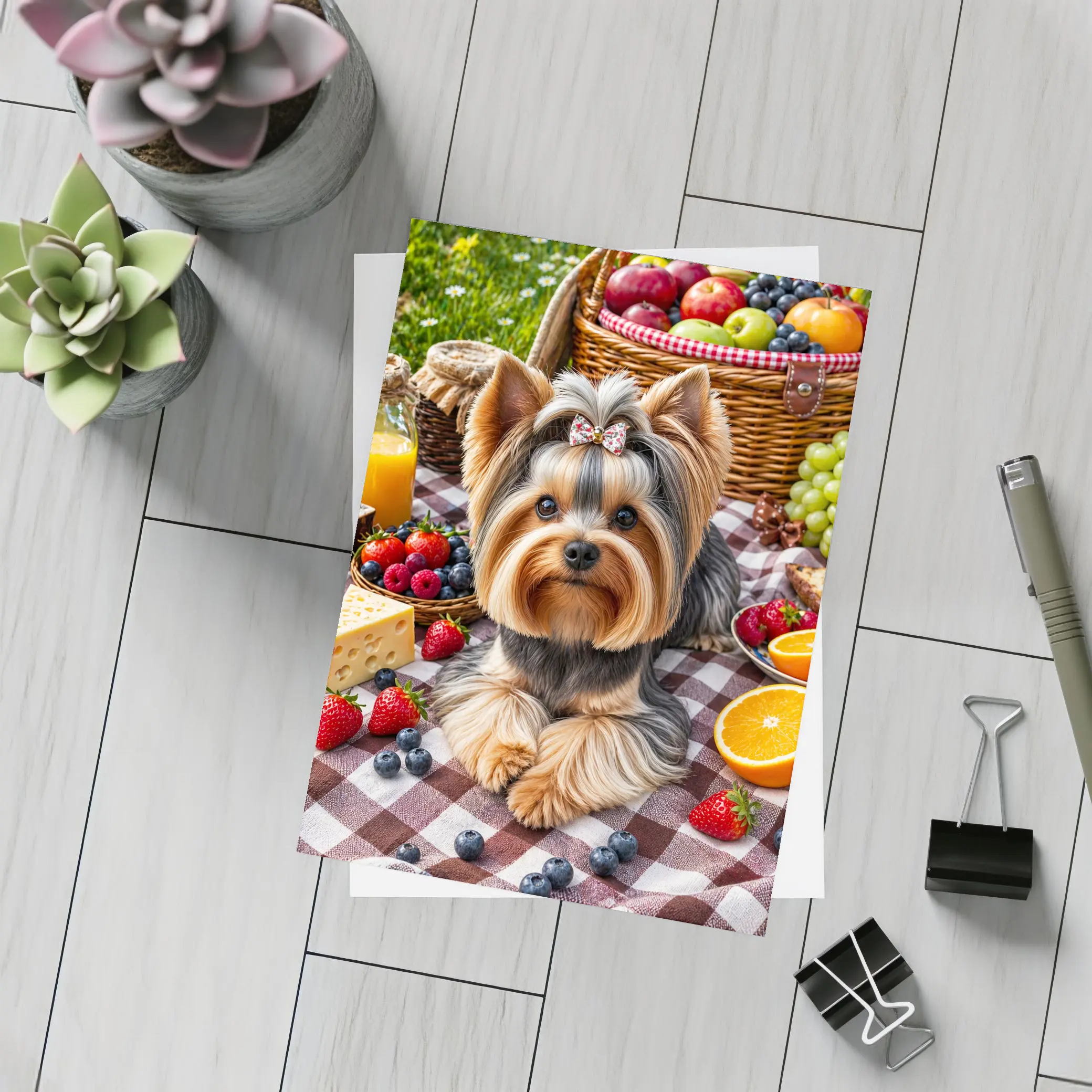 Yorkshire Terrier Picnic Blanket Fruits Summer – Postcards