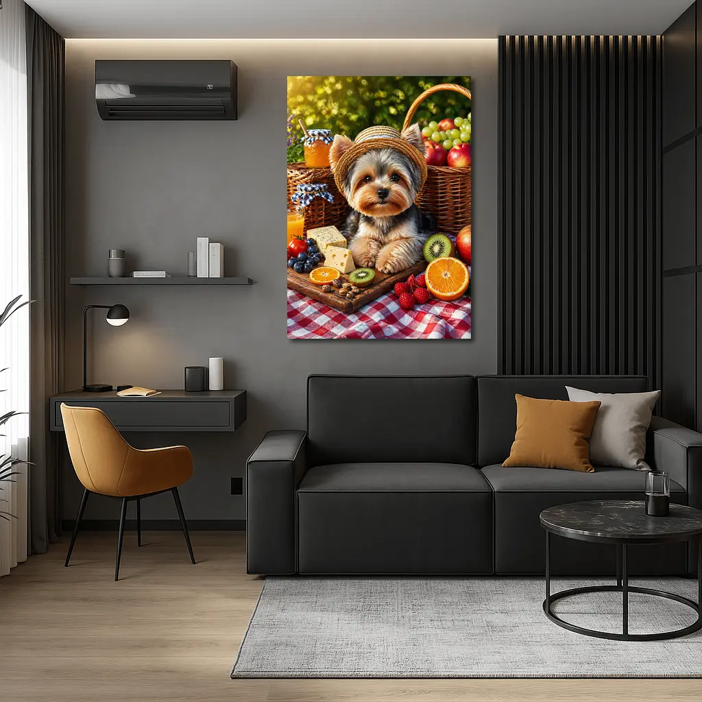 Yorkshire Terrier Picnic With Fruit and Cheese – Wall Art