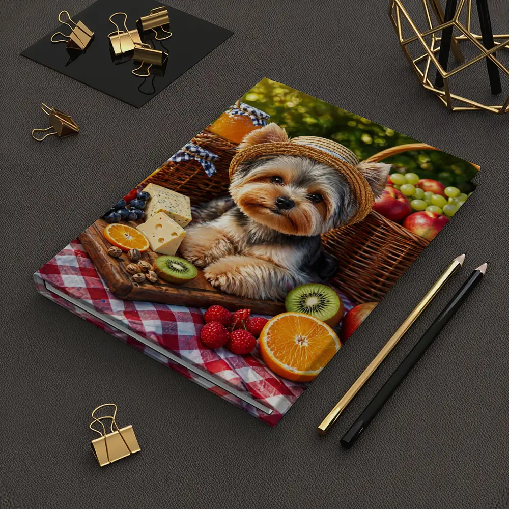 Yorkshire Terrier Picnic With Fruit and Cheese – Notebooks