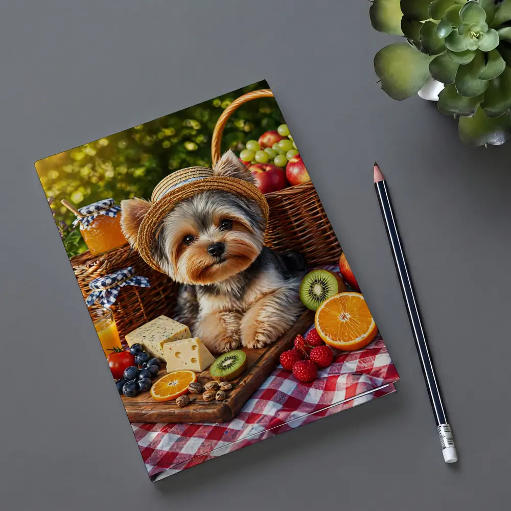Yorkshire Terrier Picnic With Fruit and Cheese – Notebooks