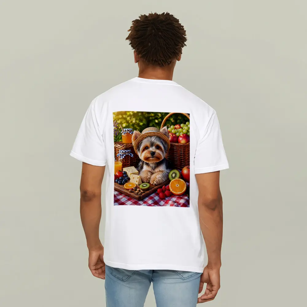 Yorkshire Terrier Picnic With Fruit and Cheese – T-Shirts