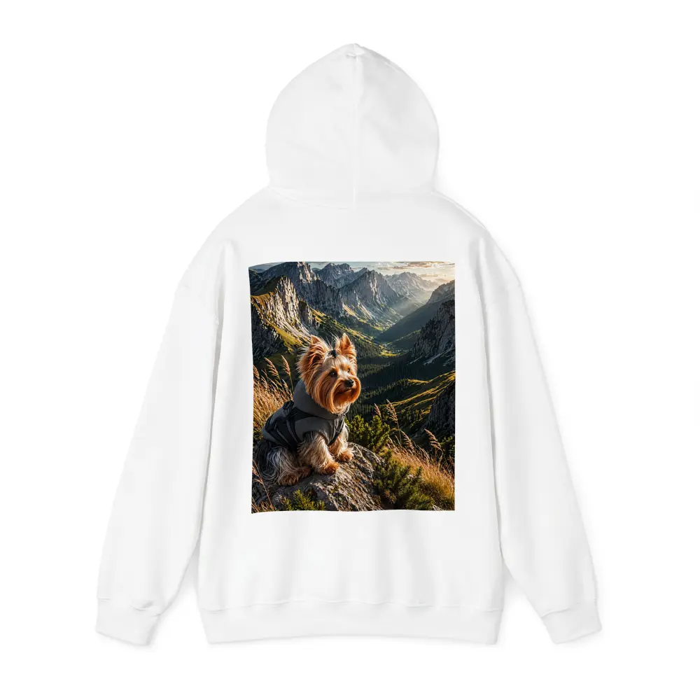Yorkshire Terrier Sitting on Mountain Rocky Landscape – Hoodies