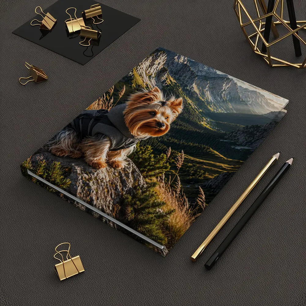 Yorkshire Terrier Sitting on Mountain Rocky Landscape – Notebooks