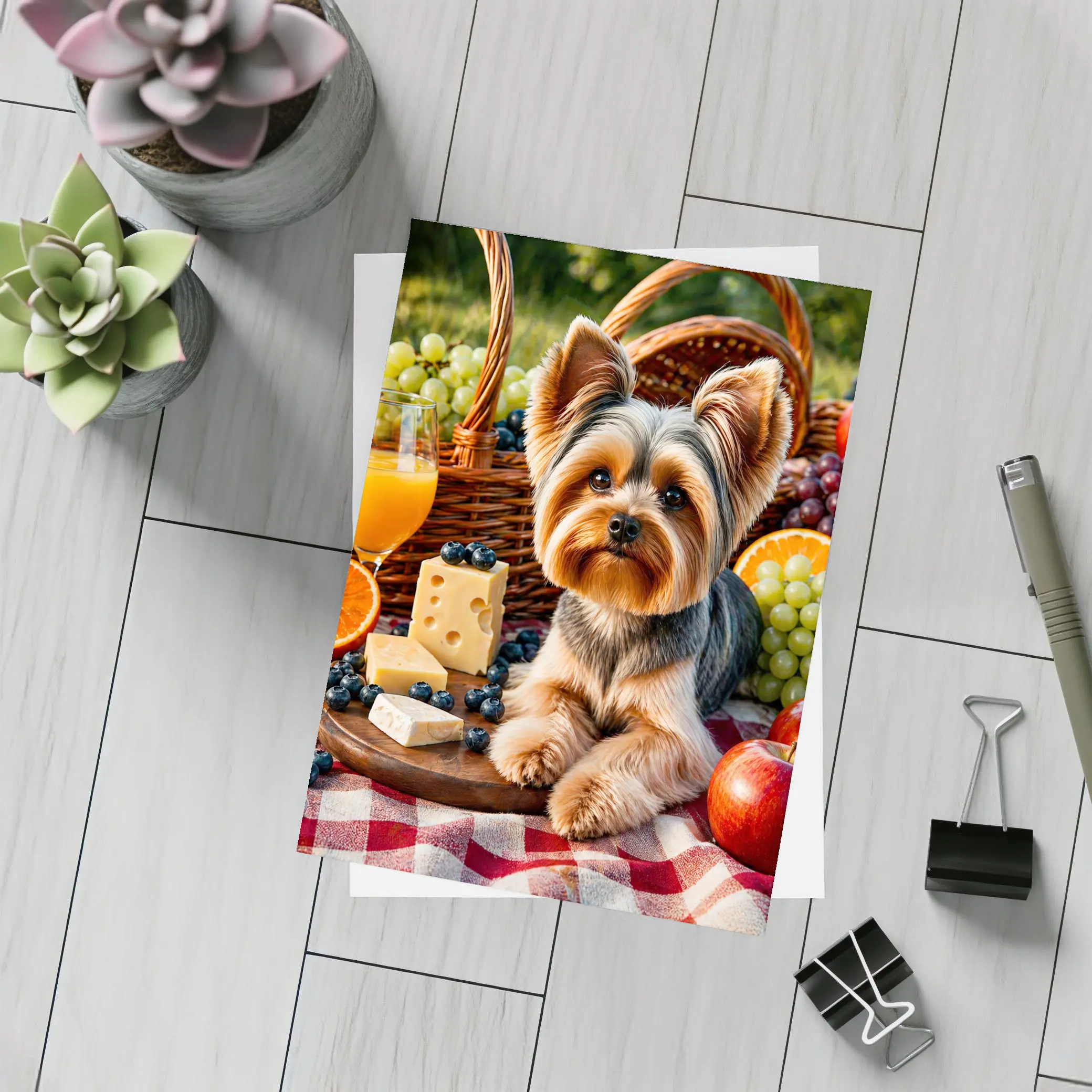Yorkshire Terrier Picnic Cheese Fruits Basket – Postcards