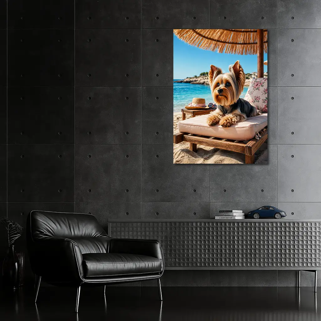 Yorkshire Terrier Relaxing on Beach Lounger – Wall Art