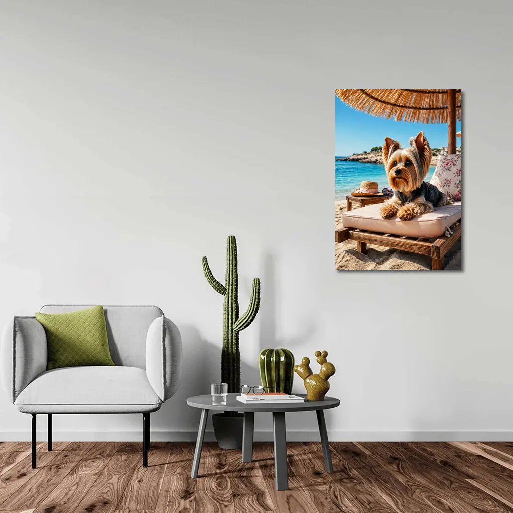 Yorkshire Terrier Relaxing on Beach Lounger – Wall Art