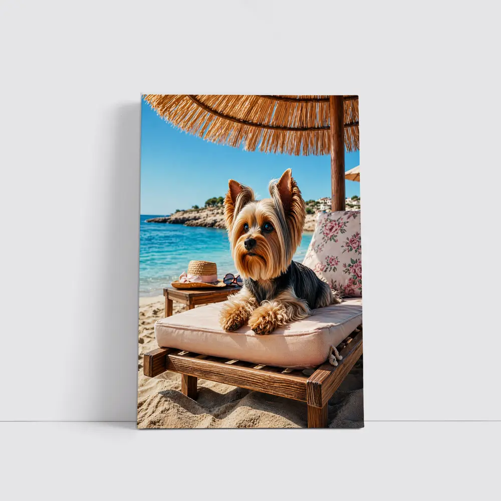Yorkshire Terrier Relaxing on Beach Lounger – Wall Art