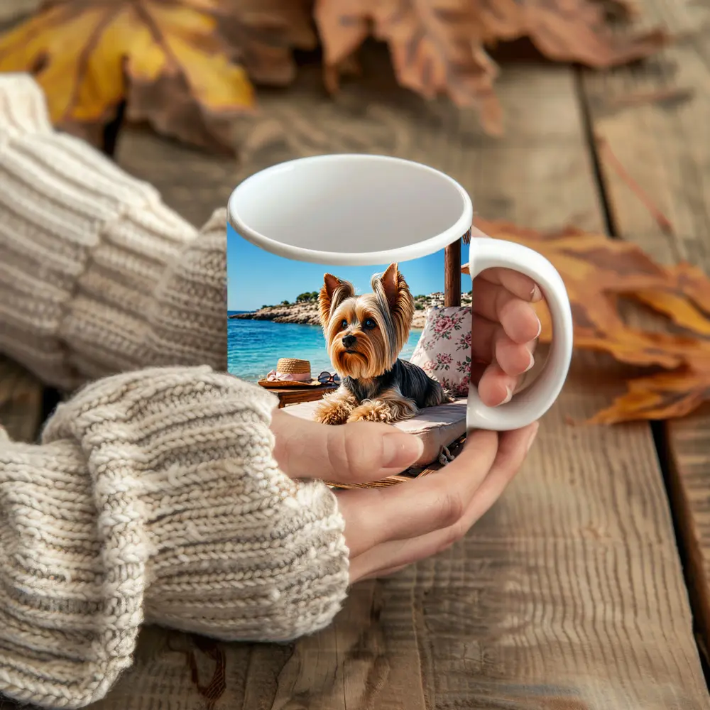 Yorkshire Terrier Relaxing on Beach Lounger – Mugs