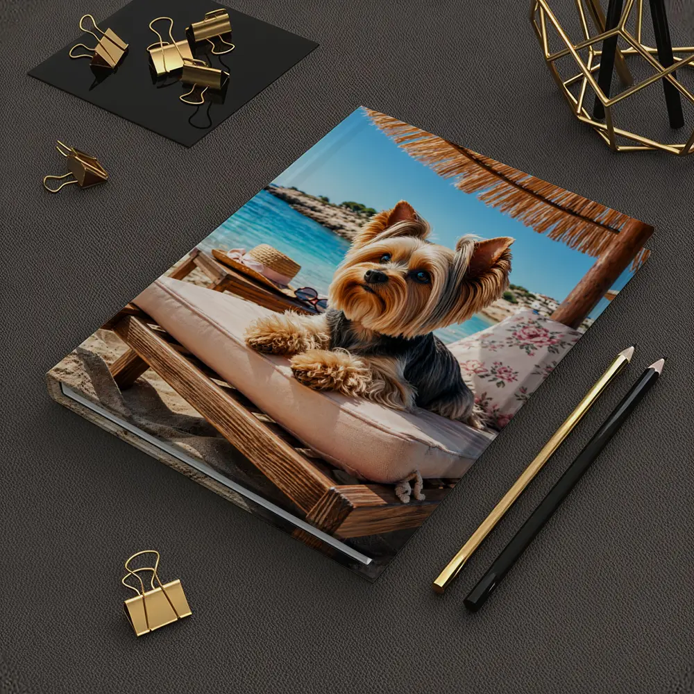 Yorkshire Terrier Relaxing on Beach Lounger – Notebooks