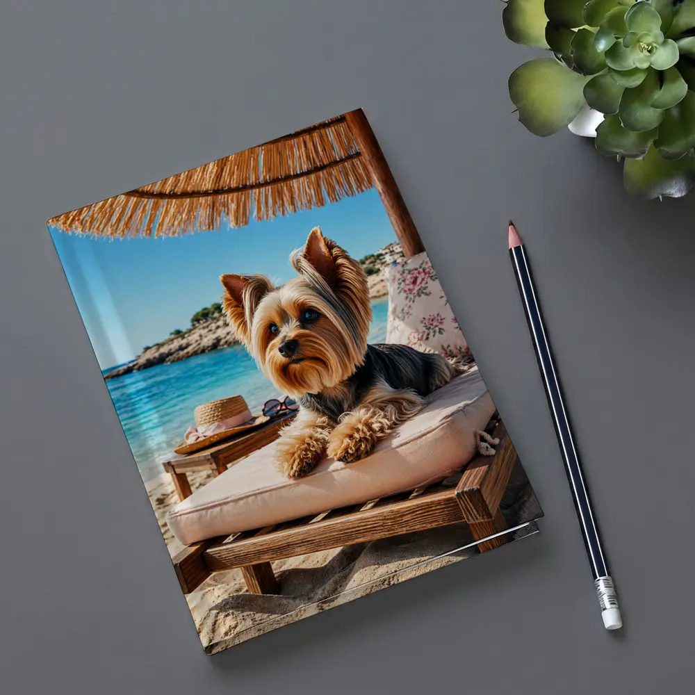 Yorkshire Terrier Relaxing on Beach Lounger – Notebooks