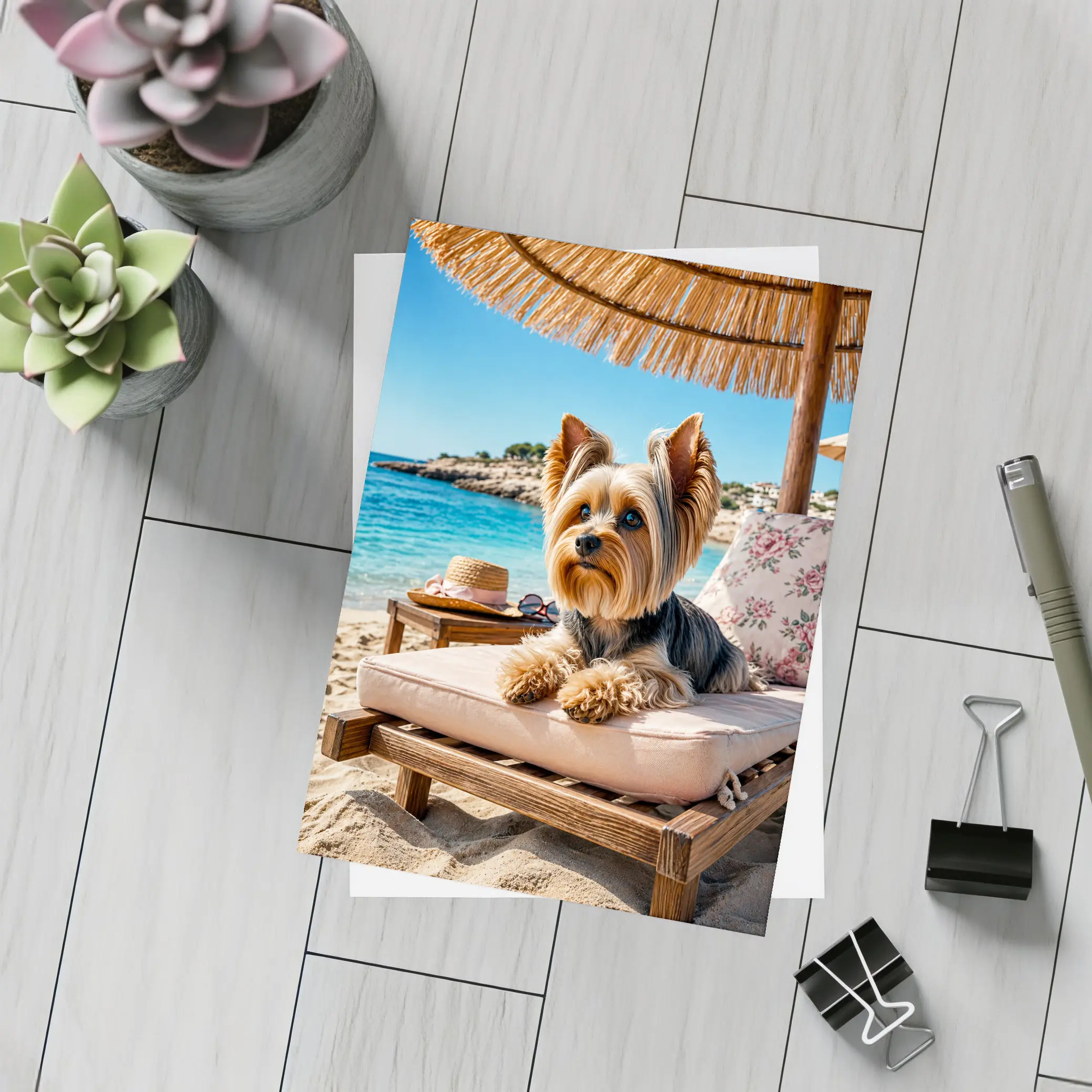 Yorkshire Terrier Relaxing on Beach Lounger – Postcards