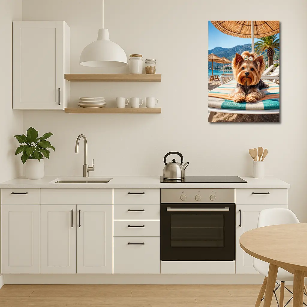Yorkshire Terrier Relaxing on Summer Beach – Wall Art