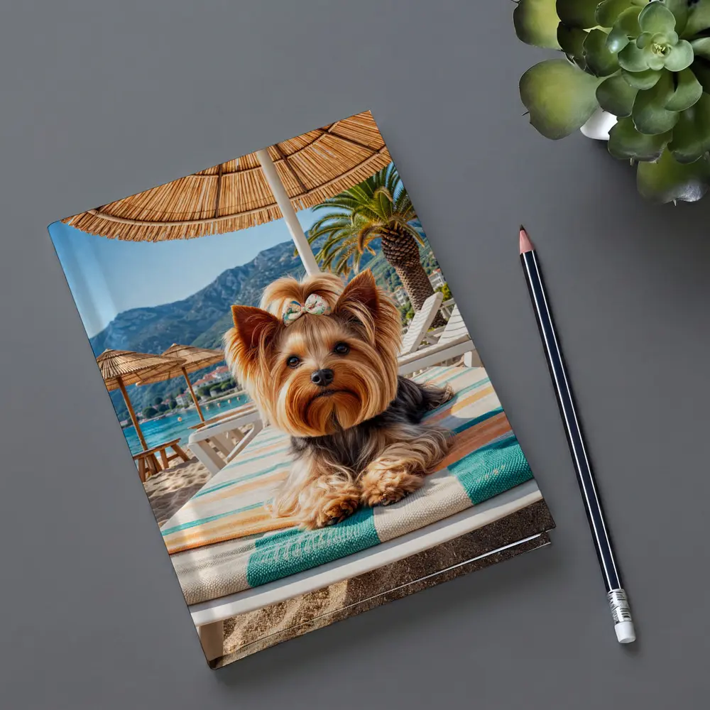 Yorkshire Terrier Relaxing on Summer Beach – Notebooks