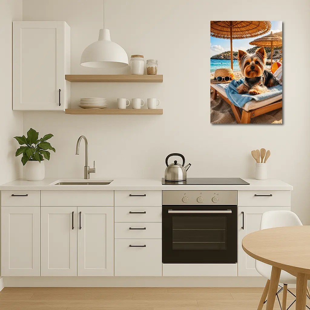 Yorkshire Terrier Relaxing on Summer Beach – Wall Art