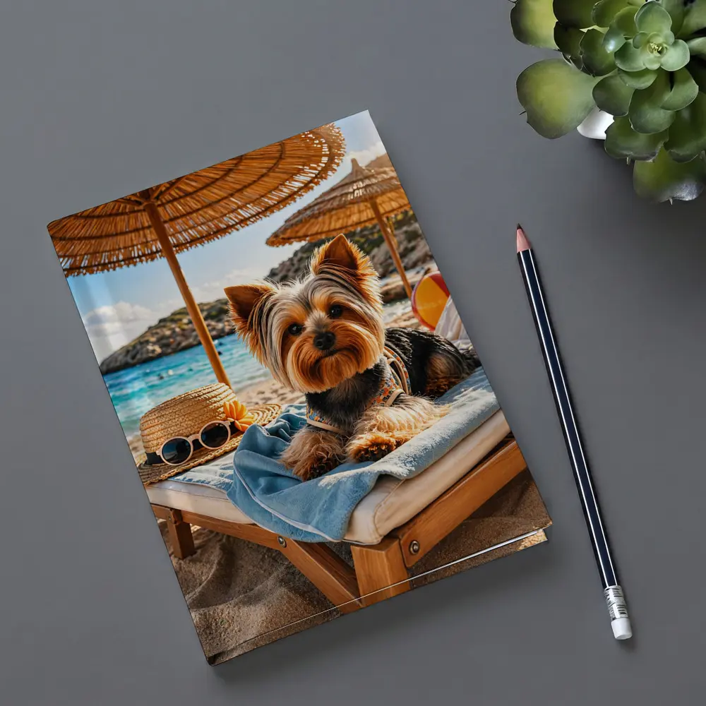 Yorkshire Terrier Relaxing on Summer Beach – Notebooks