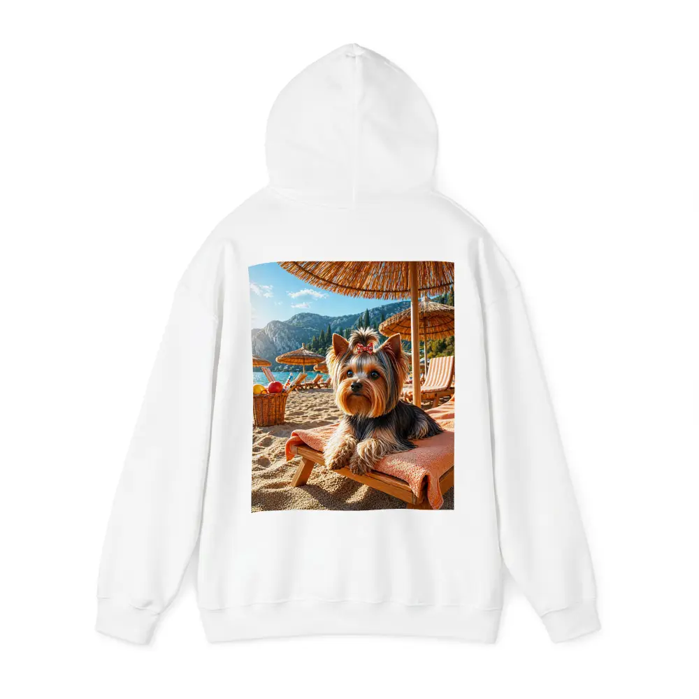 Yorkshire Terrier Relaxing on Beach Summer Day – Hoodies