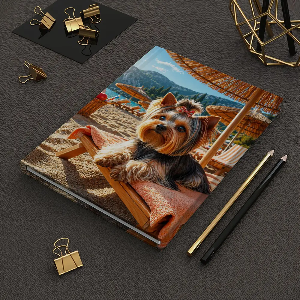 Yorkshire Terrier Relaxing on Beach Summer Day – Notebooks