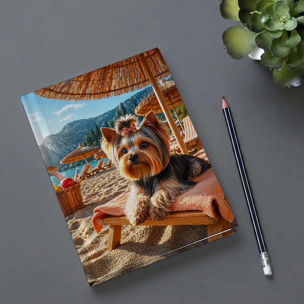 Yorkshire Terrier Relaxing on Beach Summer Day – Notebooks
