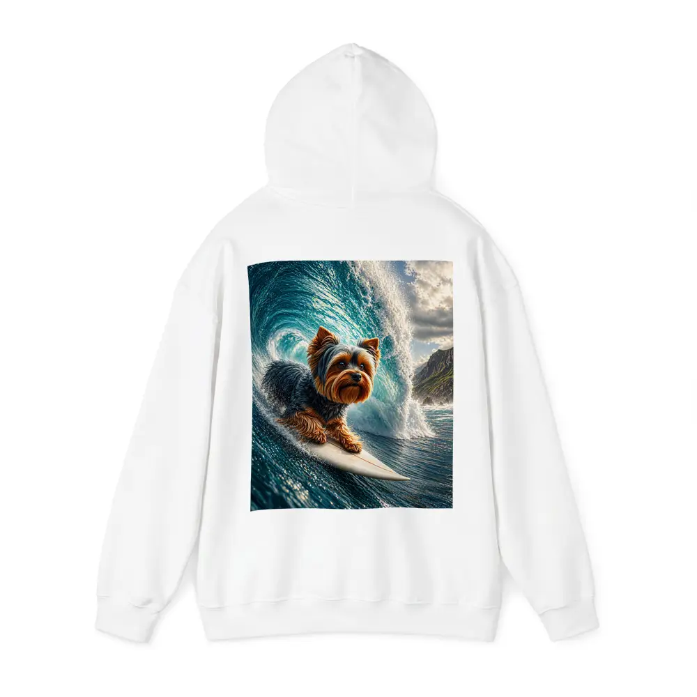 Yorkshire Terrier Surfing Giant Ocean Wave – Hoodies