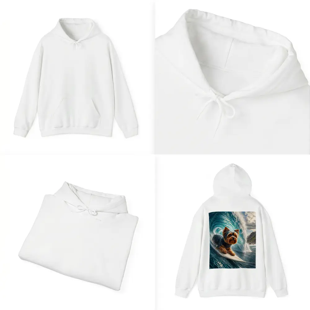 Yorkshire Terrier Surfing Giant Ocean Wave – Hoodies