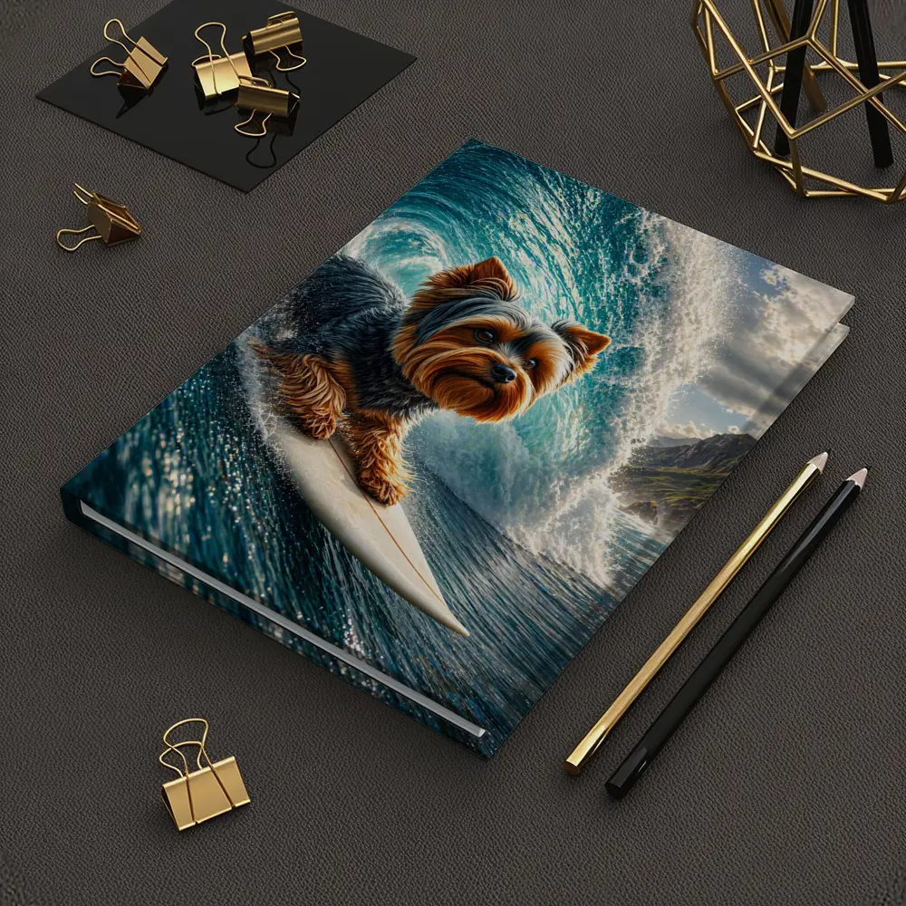 Yorkshire Terrier Surfing Giant Ocean Wave – Notebooks