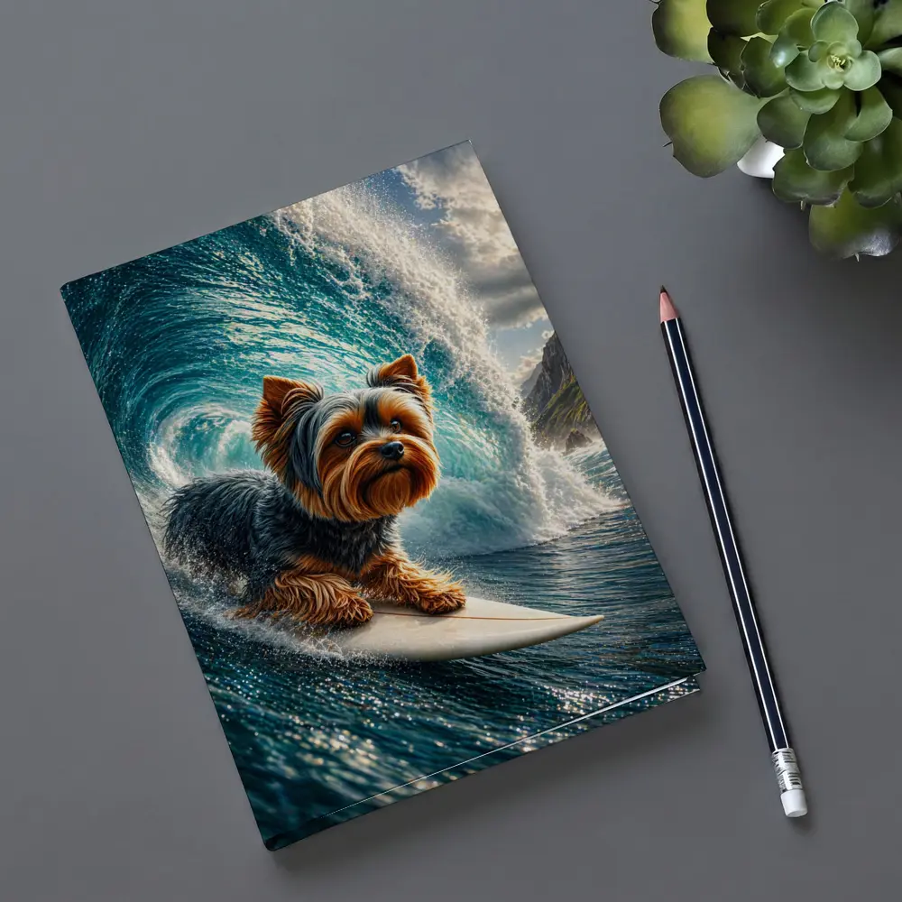 Yorkshire Terrier Surfing Giant Ocean Wave – Notebooks