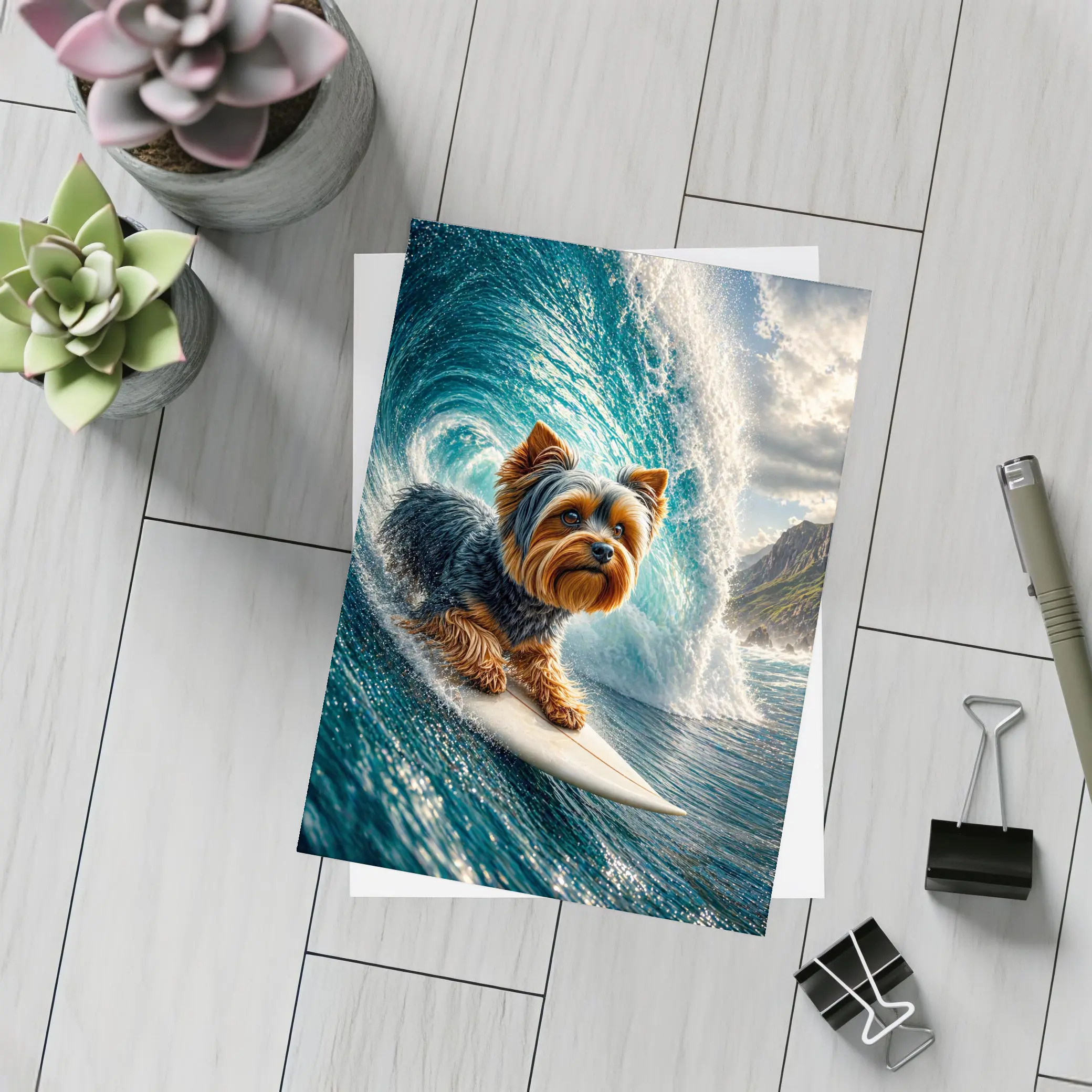 Yorkshire Terrier Surfing Giant Ocean Wave – Postcards