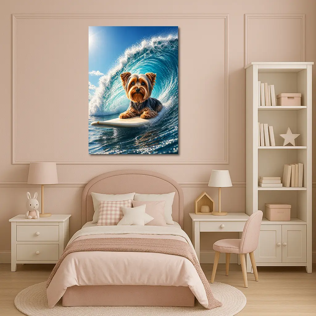 Yorkshire Terrier Surfing Giant Ocean Wave – Wall Art