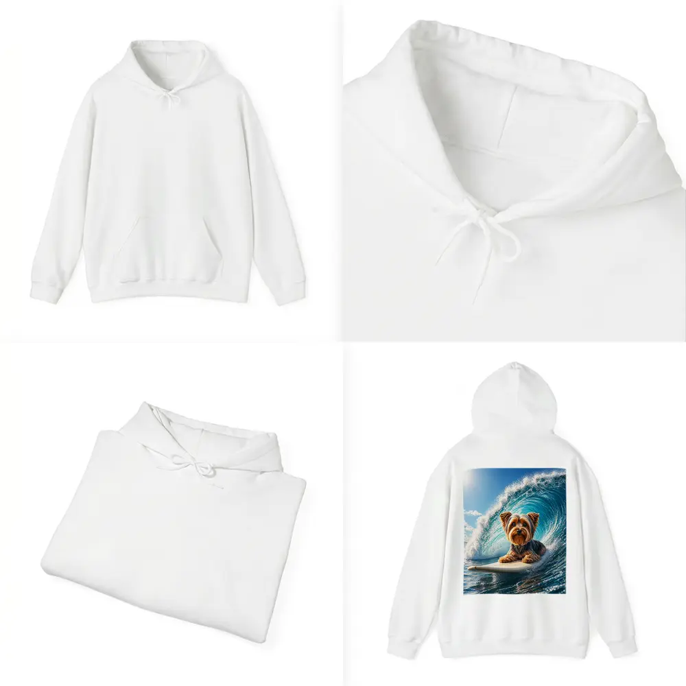 Yorkshire Terrier Surfing Giant Ocean Wave – Hoodies