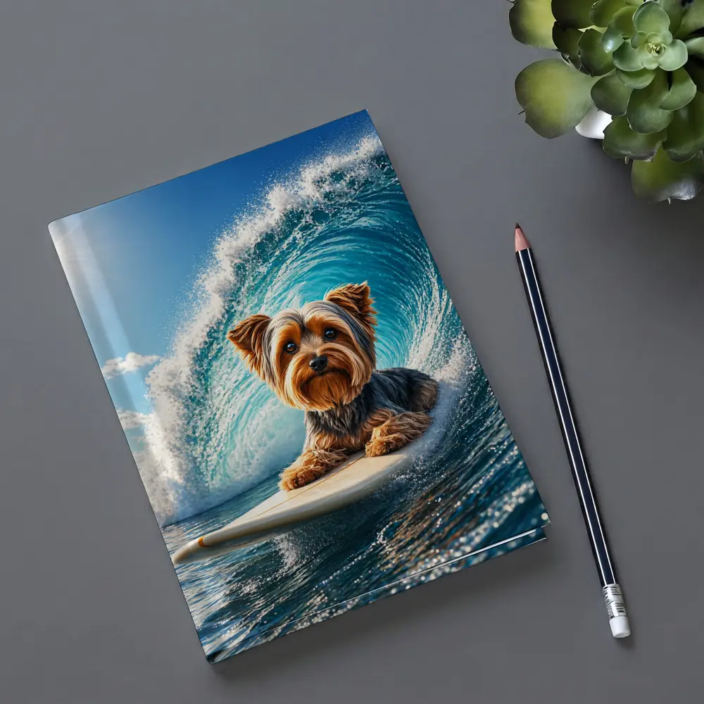 Yorkshire Terrier Surfing Giant Ocean Wave – Notebooks